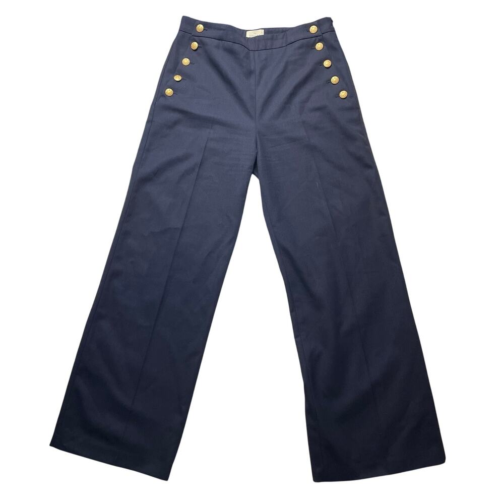 Sezane Marino Navy Blue Trouser Pants Sz US 12 Women's Wide Leg High Waist